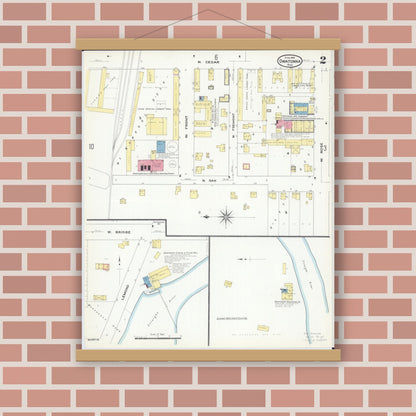 Old map wall art mockup — magnetic wood frame on brick wall — Sanborn Fire Insurance Map from Owatonna, Steele County, Minnesota (1909), Sheet #0002