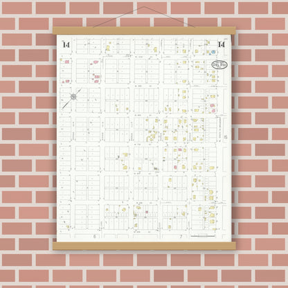 Old map wall art mockup — magnetic wood frame on brick wall — Sanborn Fire Insurance Map from Del Rio, Val Verde County, Texas (1930), Sheet #0014