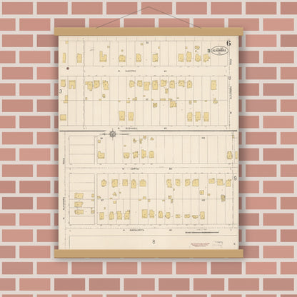 Old map wall art mockup — magnetic wood frame on brick wall — Sanborn Fire Insurance Map from Alhambra, Los Angeles County, California (1912), Sheet #0006