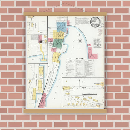Old map wall art mockup — magnetic wood frame on brick wall — Sanborn Fire Insurance Map from Lake Linden, Houghton County, Michigan (1900) - Complete Map Set