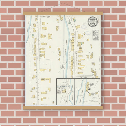Old map wall art mockup — magnetic wood frame on brick wall — Sanborn Fire Insurance Map from Gilboa, Schoharie County, New York (1898), Sheet #0001