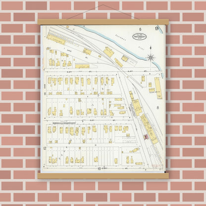 Old map wall art mockup — magnetic wood frame on brick wall — Sanborn Fire Insurance Map from Traverse City, Grand Traverse County, Michigan (1904), Sheet #0009
