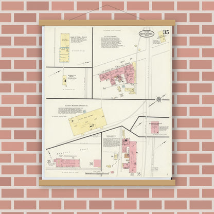 Old map wall art mockup — magnetic wood frame on brick wall — Sanborn Fire Insurance Map from Battle Creek, Calhoun County, Michigan (1913), Sheet #0035