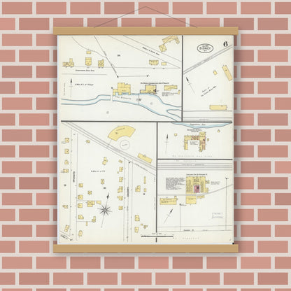 Old map wall art mockup — magnetic wood frame on brick wall — Sanborn Fire Insurance Map from Sidney, Delaware County, New York (1903), Sheet #0006