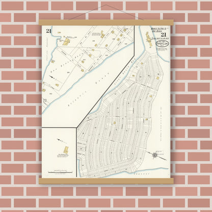 Old map wall art mockup — magnetic wood frame on brick wall — Sanborn Fire Insurance Map from Babylon, Suffolk County, New York (1923), Sheet #0021