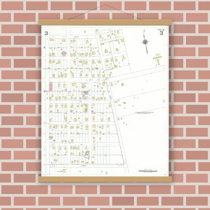Old map wall art mockup — magnetic wood frame on brick wall — Sanborn Fire Insurance Map from Frisco, Collin County, Texas (1949), Sheet #0003