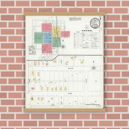 Old map wall art mockup — magnetic wood frame on brick wall — Sanborn Fire Insurance Map from Lagrange, LaGrange County, Indiana (1901), Sheet #0001