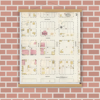 Old map wall art mockup — magnetic wood frame on brick wall — Sanborn Fire Insurance Map from Rice, Navarro County, Texas (1935), Sheet #0002
