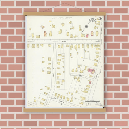 Old map wall art mockup — magnetic wood frame on brick wall — Sanborn Fire Insurance Map from Geneva, Ashtabula County, Ohio (1911), Sheet #0003