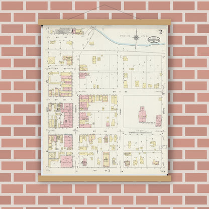 Old map wall art mockup — magnetic wood frame on brick wall — Sanborn Fire Insurance Map from Neillsville, Clark County, Wisconsin (1914), Sheet #0002