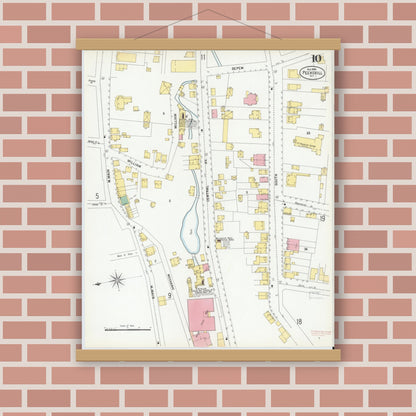 Old map wall art mockup — magnetic wood frame on brick wall — Sanborn Fire Insurance Map from Peekskill, Westchester County, New York (1900), Sheet #0010