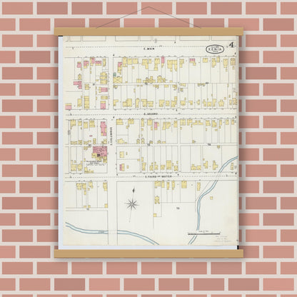 Old map wall art mockup — magnetic wood frame on brick wall — Sanborn Fire Insurance Map from Xenia, Greene County, Ohio (1895), Sheet #0004