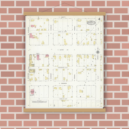 Old map wall art mockup — magnetic wood frame on brick wall — Sanborn Fire Insurance Map from Griggsville, Pike County, Illinois (1913), Sheet #0004