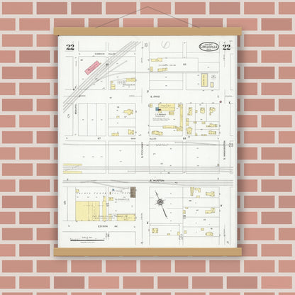 Old map wall art mockup — magnetic wood frame on brick wall — Sanborn Fire Insurance Map from Circleville, Pickaway County, Ohio (1927), Sheet #0022