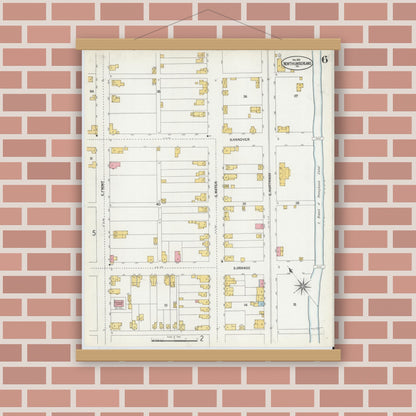 Old map wall art mockup — magnetic wood frame on brick wall — Sanborn Fire Insurance Map from Northumberland, Northumberland County, Pennsylvania (1901), Sheet #0006