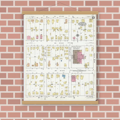 Old map wall art mockup — magnetic wood frame on brick wall — Sanborn Fire Insurance Map from Faribault, Rice County, Minnesota (1921), Sheet #0013