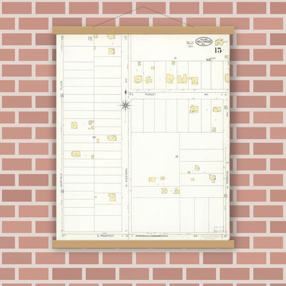 Old map wall art mockup — magnetic wood frame on brick wall — Sanborn Fire Insurance Map from Hollywood, Los Angeles County, California (1907), Sheet #0015