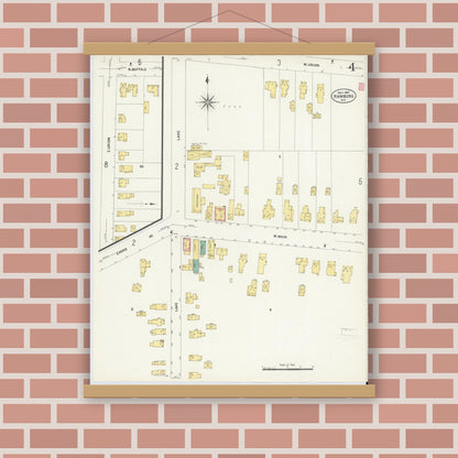 Old map wall art mockup — magnetic wood frame on brick wall — Sanborn Fire Insurance Map from Hamburg, Erie County, New York (1907), Sheet #0004