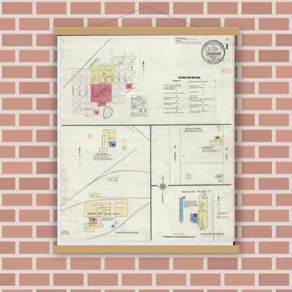 Old map wall art mockup — magnetic wood frame on brick wall — Sanborn Fire Insurance Map from Crandon, Forest County, Wisconsin (1909) - Complete Map Set