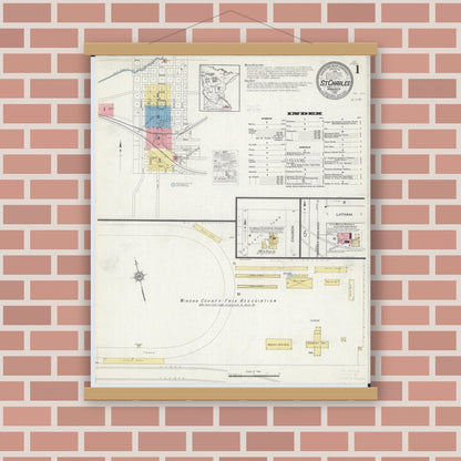 Old map wall art mockup — magnetic wood frame on brick wall — Sanborn Fire Insurance Map from Saint Charles, Winona County, Minnesota (1915) - Complete Map Set