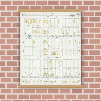 Old map wall art mockup — magnetic wood frame on brick wall — Sanborn Fire Insurance Map from Ashland, Ashland County, Wisconsin (1901), Sheet #0024