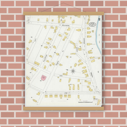 Old map wall art mockup — magnetic wood frame on brick wall — Sanborn Fire Insurance Map from Athol, Worcester County, Massachusetts (1905), Sheet #0002