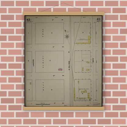 Old map wall art mockup — magnetic wood frame on brick wall — Sanborn Fire Insurance Map from New Jersey Coast, New Jersey Coast, New Jersey (1890), Sheet #0041