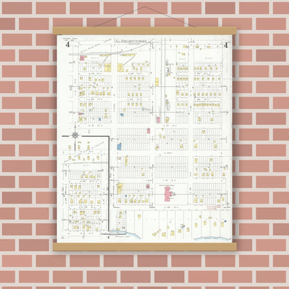 Old map wall art mockup — magnetic wood frame on brick wall — Sanborn Fire Insurance Map from Crosby, Crow Wing County, Minnesota (1935), Sheet #0004