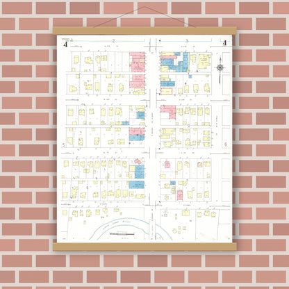 Old map wall art mockup — magnetic wood frame on brick wall — Sanborn Fire Insurance Map from Spencer, Clay County, Iowa (1941), Sheet #0004