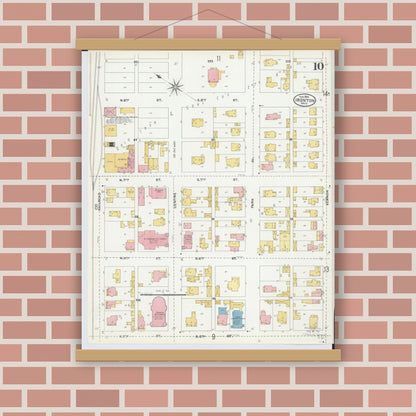 Old map wall art mockup — magnetic wood frame on brick wall — Sanborn Fire Insurance Map from Ironton, Lawrence County, Ohio (1904), Sheet #0010