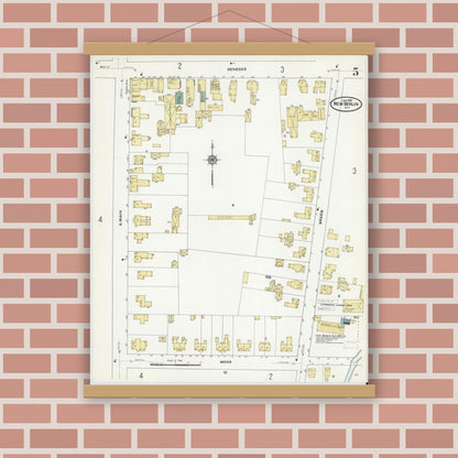 Old map wall art mockup — magnetic wood frame on brick wall — Sanborn Fire Insurance Map from New Berlin, Chenango County, New York (1910), Sheet #0005