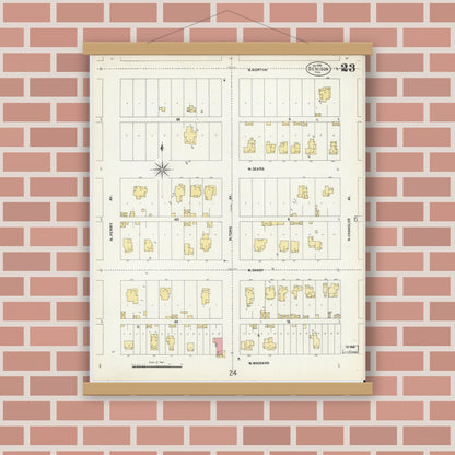 Old map wall art mockup — magnetic wood frame on brick wall — Sanborn Fire Insurance Map from Denison, Grayson County, Texas (1903), Sheet #0023