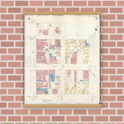 Old map wall art mockup — magnetic wood frame on brick wall — Sanborn Fire Insurance Map from Michigan City, La Porte County, Indiana (1948), Sheet #0003