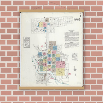 Old map wall art mockup — magnetic wood frame on brick wall — Sanborn Fire Insurance Map from Kankakee, Kankakee County, Illinois (1914), Sheet #0001