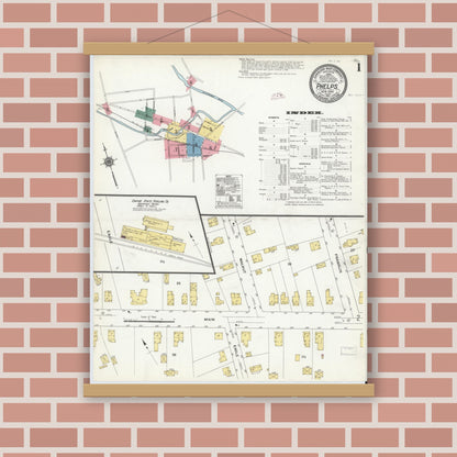 Old map wall art mockup — magnetic wood frame on brick wall — Sanborn Fire Insurance Map from Phelps, Ontario County, New York (1911) - Complete Map Set