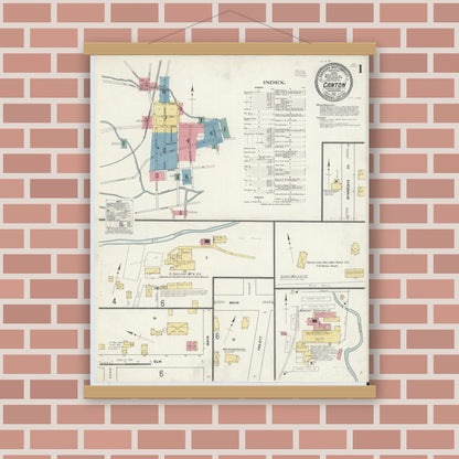 Old map wall art mockup — magnetic wood frame on brick wall — Sanborn Fire Insurance Map from Canton, Bradford County, Pennsylvania (1911) - Complete Map Set