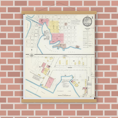 Old map wall art mockup — magnetic wood frame on brick wall — Sanborn Fire Insurance Map from Pentwater, Oceana County, Michigan (1892) - Complete Map Set