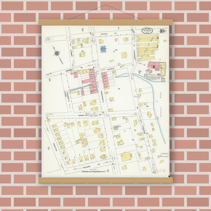 Old map wall art mockup — magnetic wood frame on brick wall — Sanborn Fire Insurance Map from Nyack, Rockland County, New York. (1910), Sheet #0010