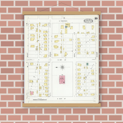 Old map wall art mockup — magnetic wood frame on brick wall — Sanborn Fire Insurance Map from Murphysboro, Jackson County, Illinois (1909), Sheet #0010