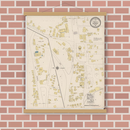 Old map wall art mockup — magnetic wood frame on brick wall — Sanborn Fire Insurance Map from Waimea, Kauai County, Hawaii (1919), Sheet #0001