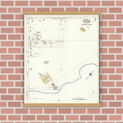 Old map wall art mockup — magnetic wood frame on brick wall — Sanborn Fire Insurance Map from Chatham, Morris County, New Jersey (1921), Sheet #0007