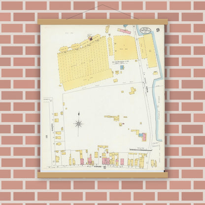 Old map wall art mockup — magnetic wood frame on brick wall — Sanborn Fire Insurance Map from Catskill, Greene County, New York (1903), Sheet #0009
