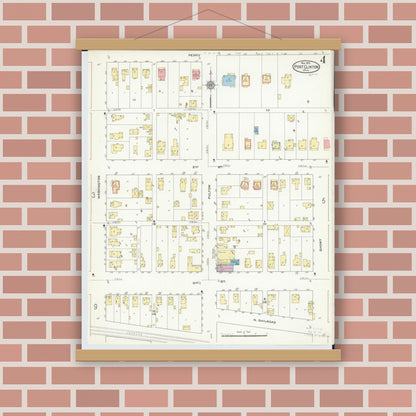 Old map wall art mockup — magnetic wood frame on brick wall — Sanborn Fire Insurance Map from Port Clinton, Ottawa County, Ohio (1910), Sheet #0004
