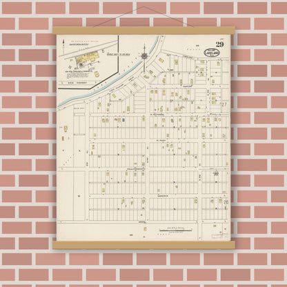 Old map wall art mockup — magnetic wood frame on brick wall — Sanborn Fire Insurance Map from Lakeland, Polk County, Florida (1922), Sheet #0029