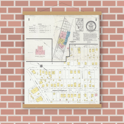 Old map wall art mockup — magnetic wood frame on brick wall — Sanborn Fire Insurance Map from Dupo, Saint Clair County, Illinois (1928), Sheet #0001