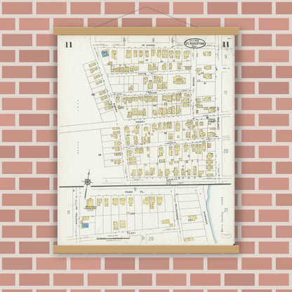 Old map wall art mockup — magnetic wood frame on brick wall — Sanborn Fire Insurance Map from Saint Augustine, Saint John's County, Florida (1924), Sheet #0011