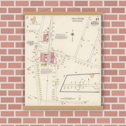 Old map wall art mockup — magnetic wood frame on brick wall — Sanborn Fire Insurance Map from Gastonia, Gaston County, North Carolina (1922), Sheet #0041