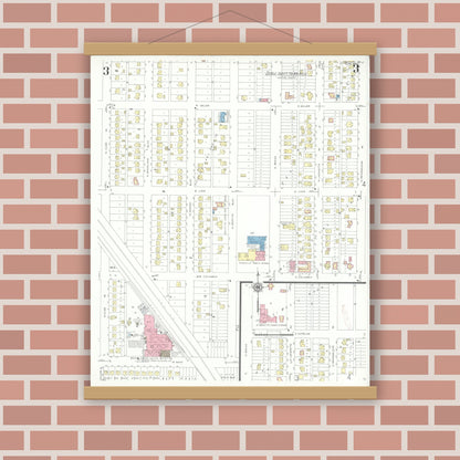 Old map wall art mockup — magnetic wood frame on brick wall — Sanborn Fire Insurance Map from Griffith, Lake County, Indiana (1943), Sheet #0003