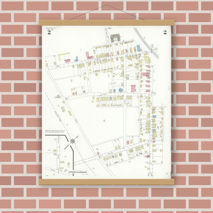 Old map wall art mockup — magnetic wood frame on brick wall — Sanborn Fire Insurance Map from Richland, Lebanon County, Pennsylvania (1939), Sheet #0002