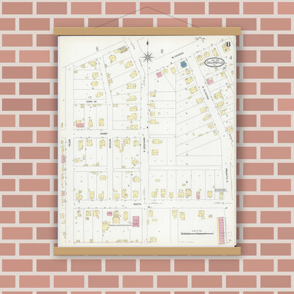 Old map wall art mockup — magnetic wood frame on brick wall — Sanborn Fire Insurance Map from Collinsville, Madison County, Illinois (1907), Sheet #0008
